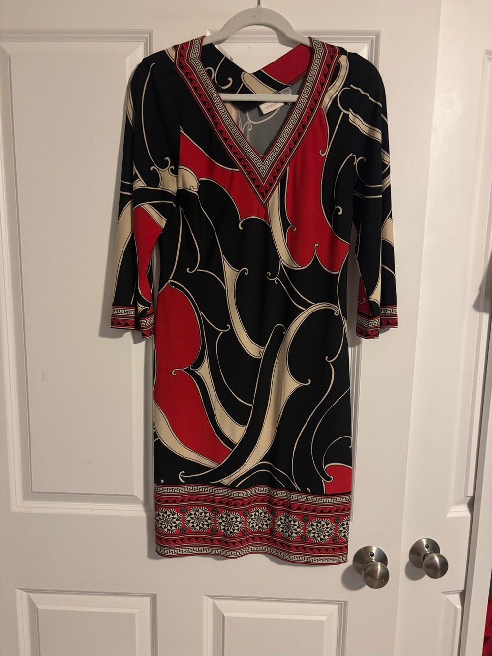 Chico’s Bold Red & Black V-Neck Patterned Dress